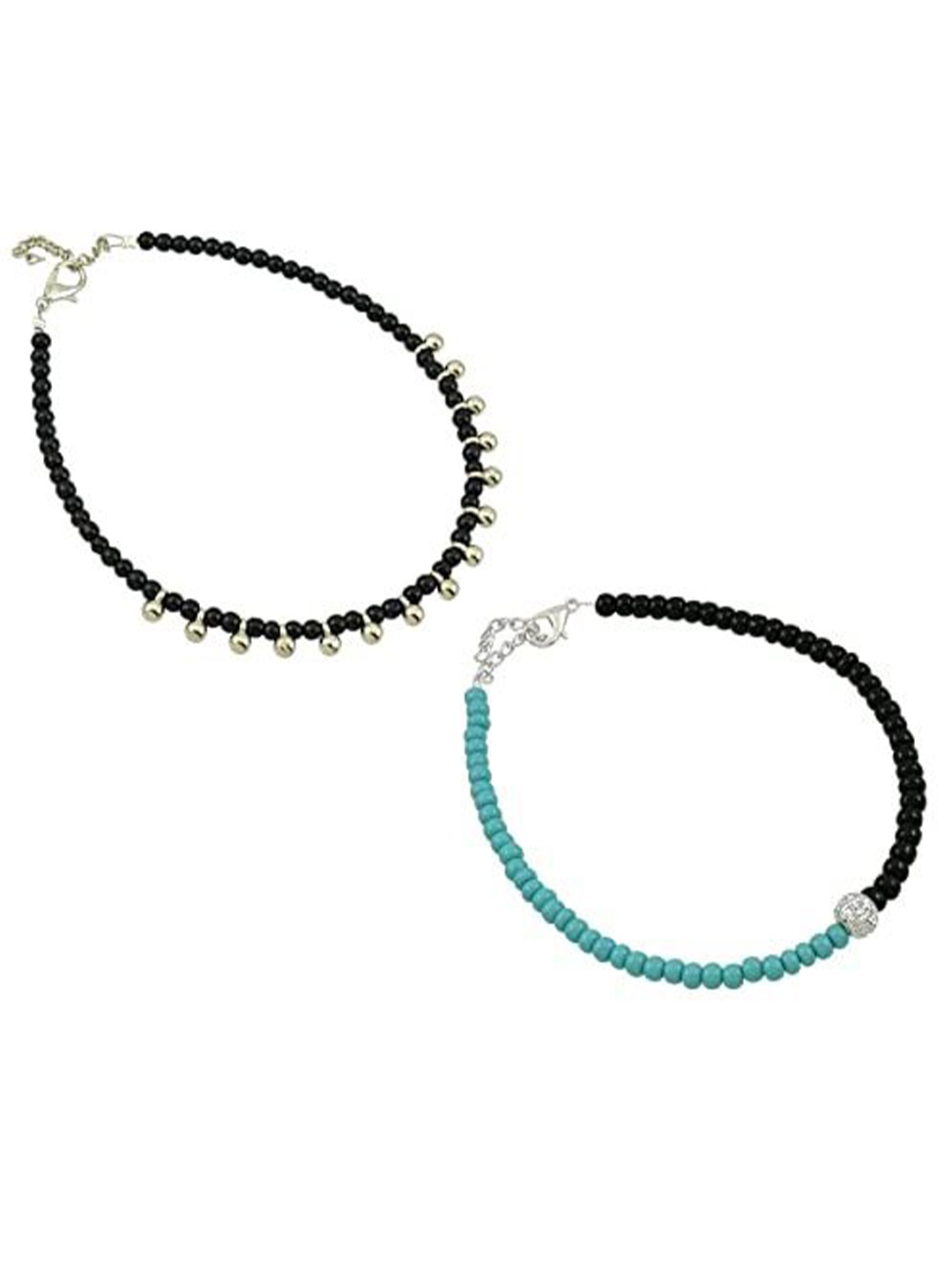 

HIGH TRENDZ Women Set of 2 Anklets, Black