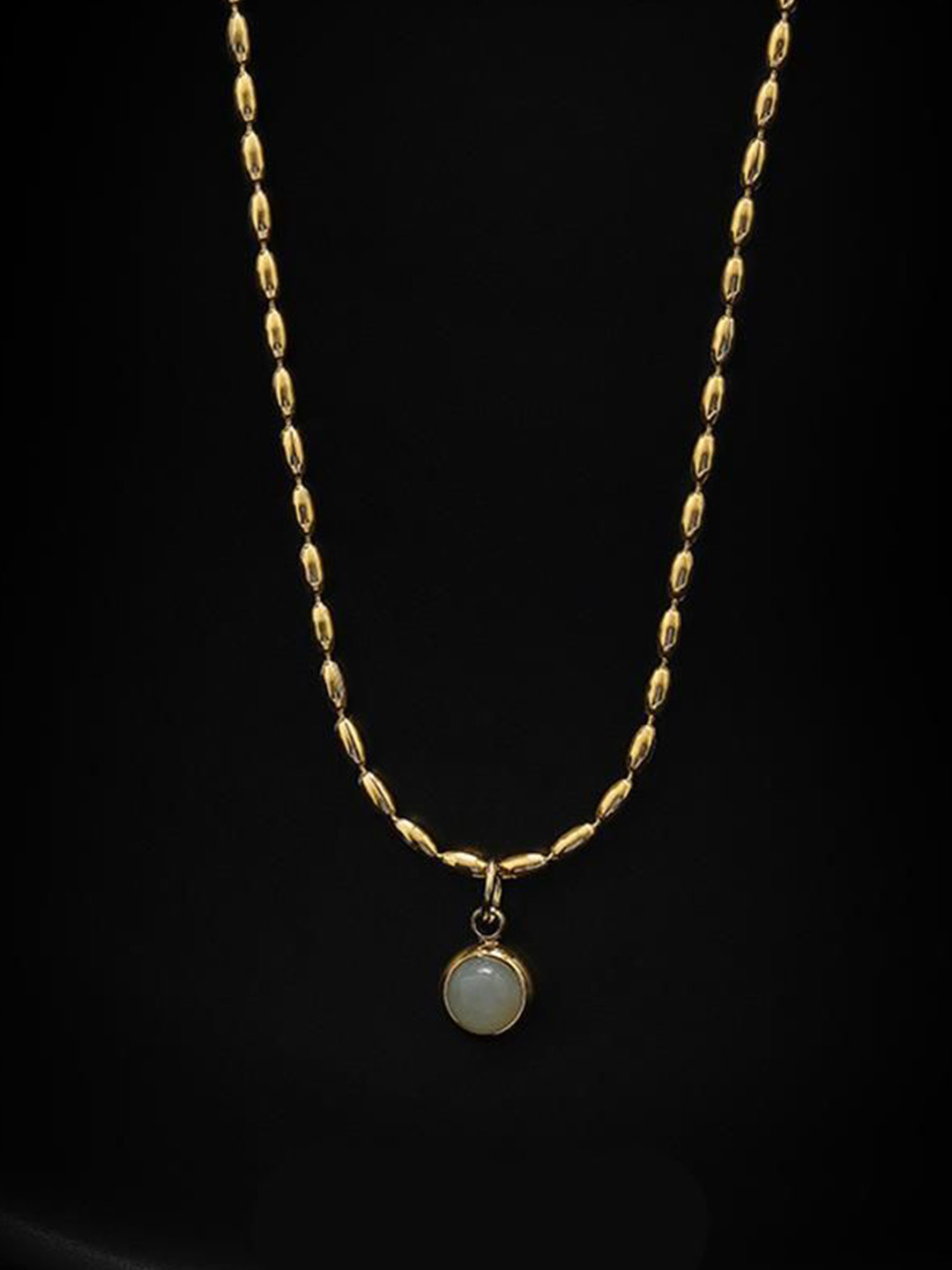 

Just Lil Things Stones Studded Round Shaped Pendant With Chain, Gold