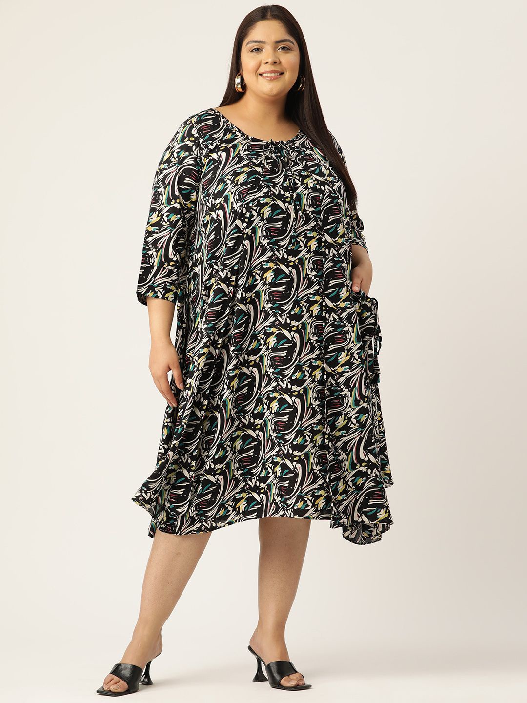 

theRebelinme Floral Print Layered A-Line Midi Dress, Black