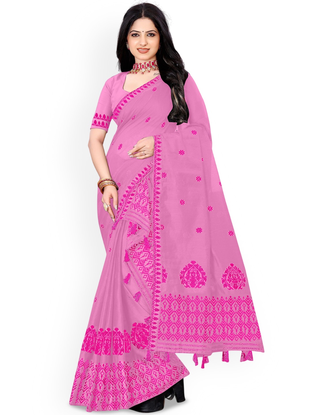 

KAMDAR Woven Design Assamese Mekhela Chador, Pink