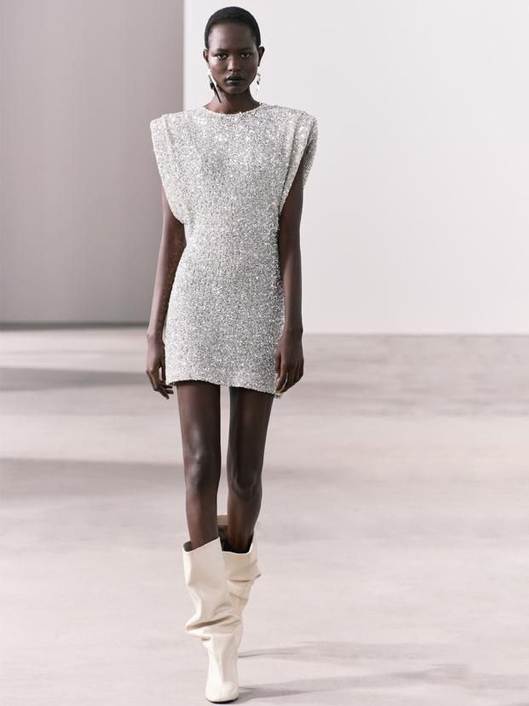 

MIAKEE Flutter Sleeve Bodycon Mini Dress, Silver