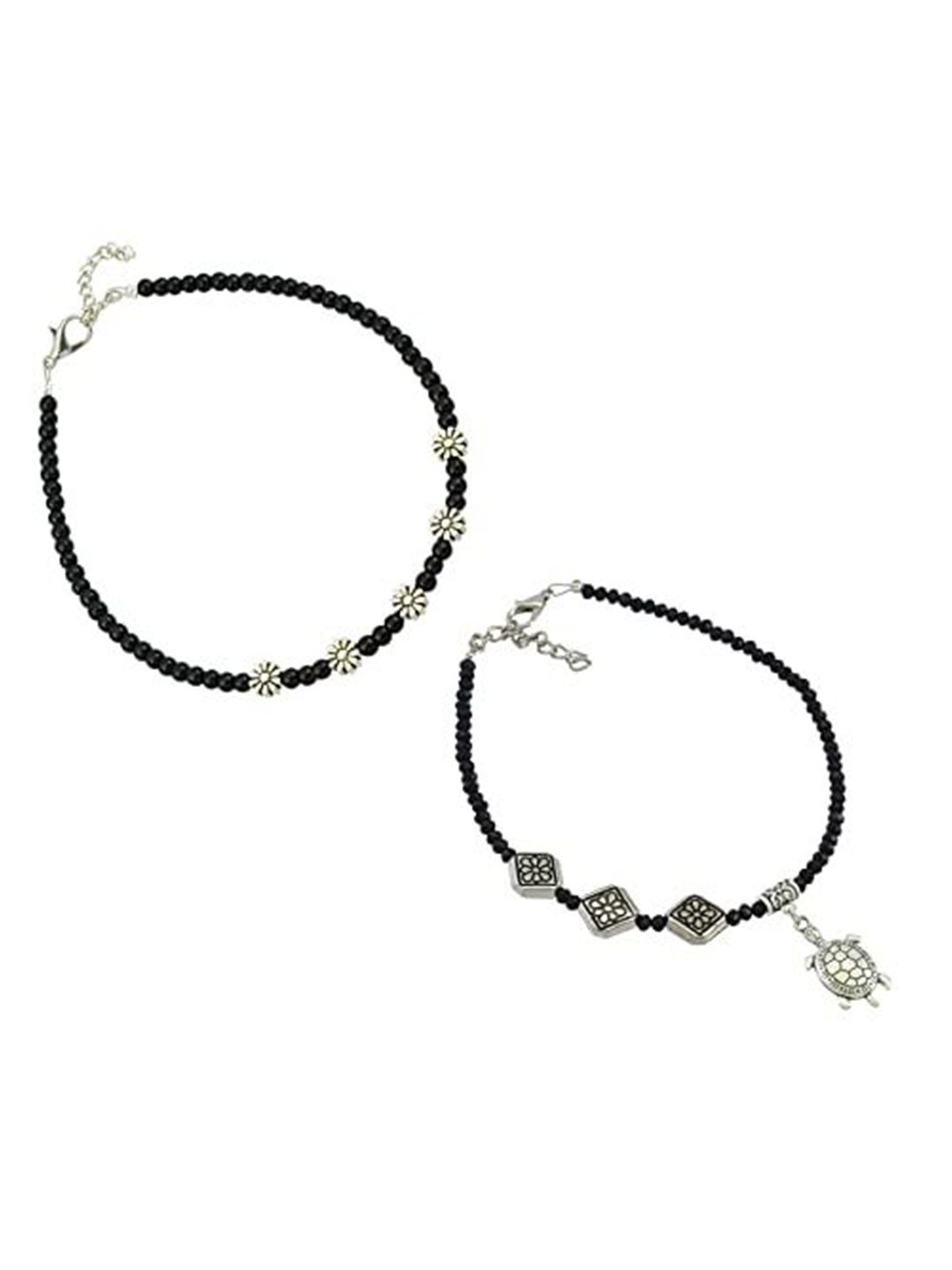 

HIGH TRENDZ Women Set of 2 Anklets, Black