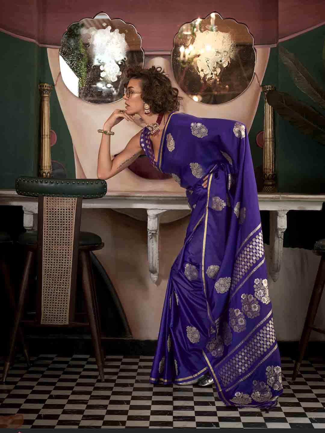 

Mitera Ethnic Motifs Satin Saree, Violet