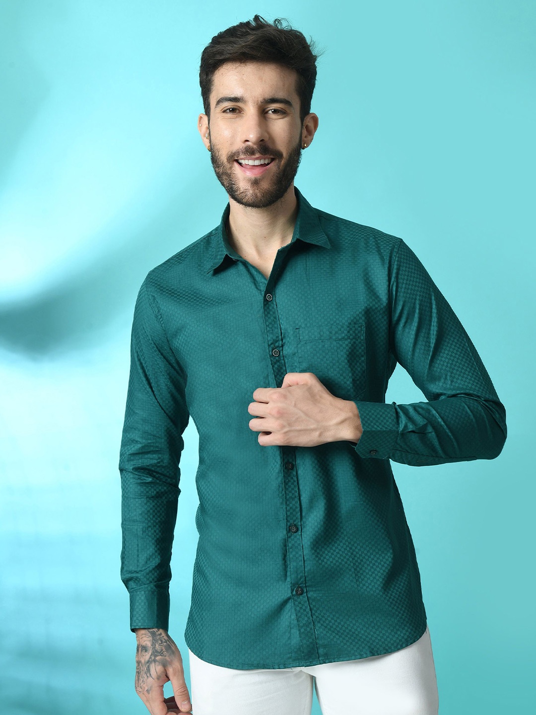 

Tanip Men Comfort Sheer Casual Shirt, Green