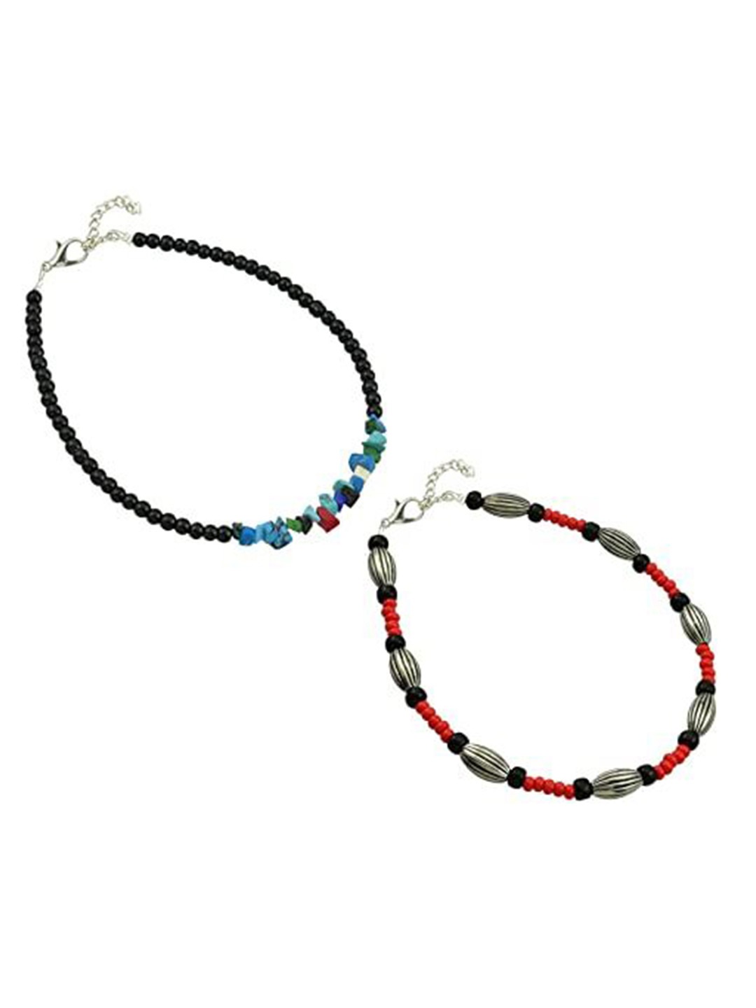 

HIGH TRENDZ Women Set of 2 Anklets, Black