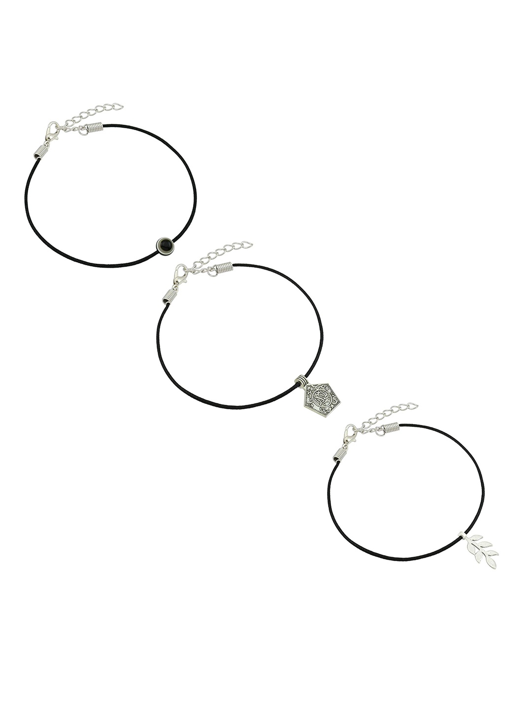 

HIGH TRENDZ Women Set of 3 Anklets, Black