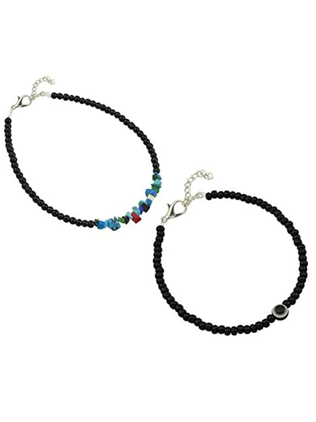 

HIGH TRENDZ Women Set of 2 Anklets, Black