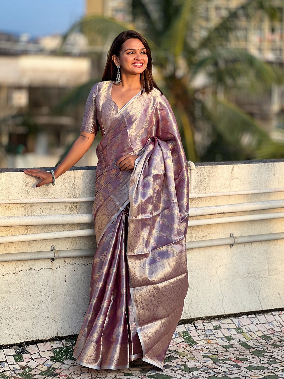 

KSM PRINTS Woven Design Zari Silk Blend Saree, Purple