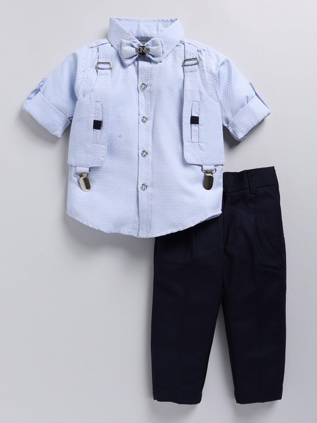 

LITTLE COLLARS Boys Printed Shirt with Trousers, Blue