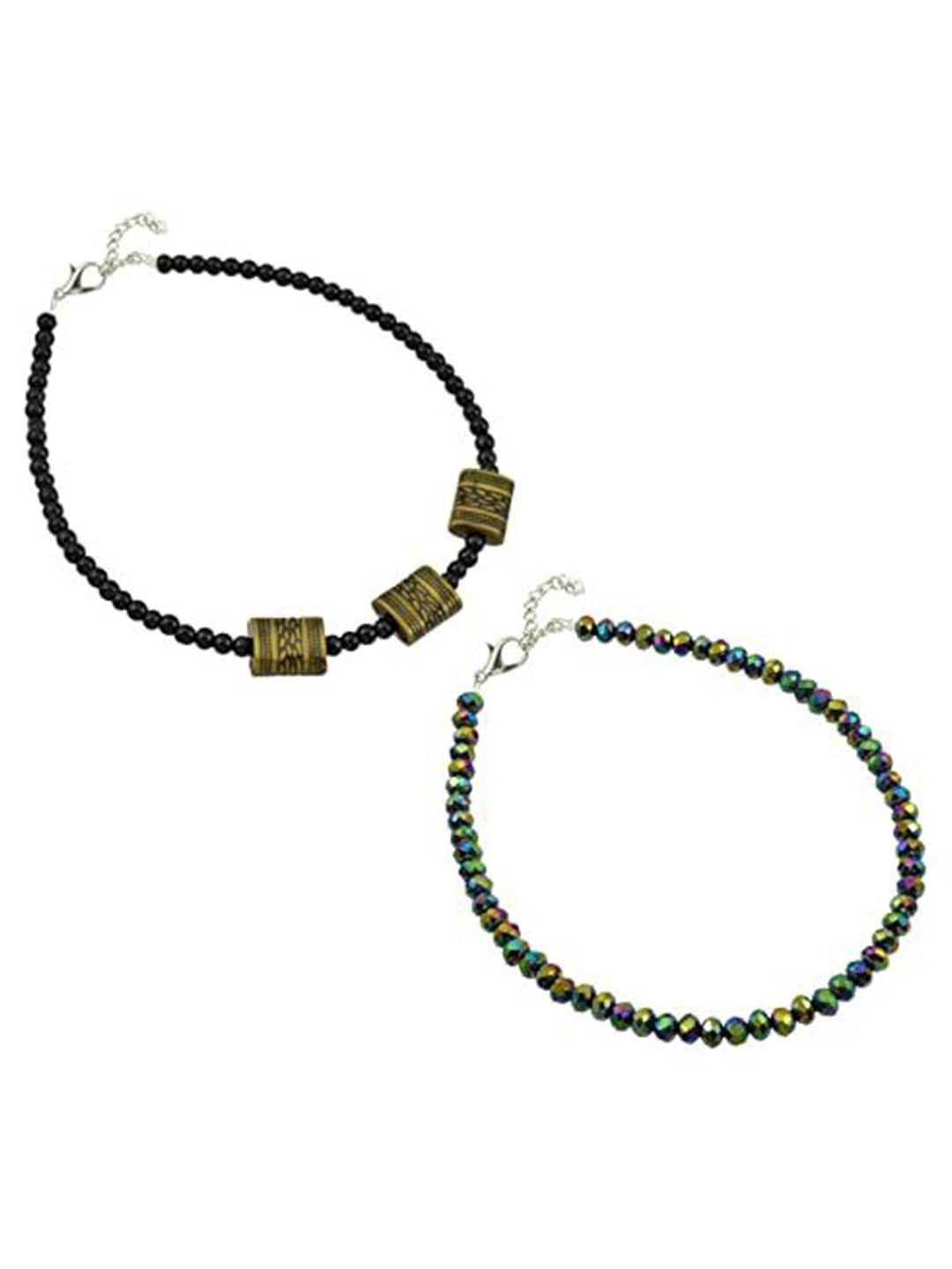 

HIGH TRENDZ Women Set of 2 Anklets, Black