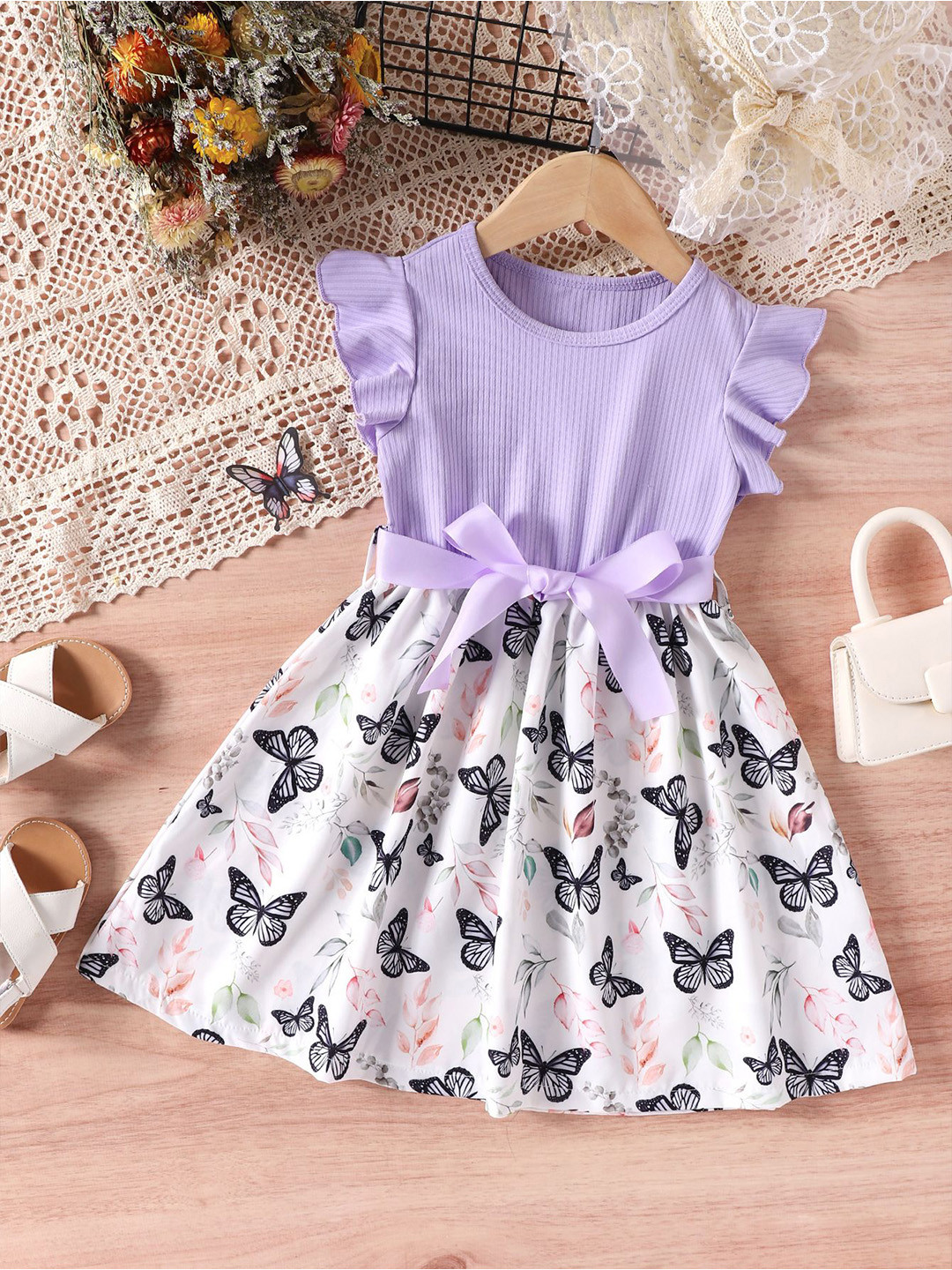 

HERE&NOW Girls Printed Fit & Flare Dress, Purple