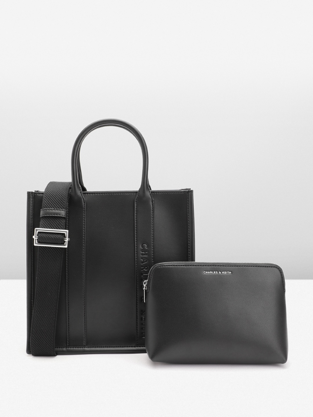 

CHARLES & KEITH PU Structured Handheld Bag, Black