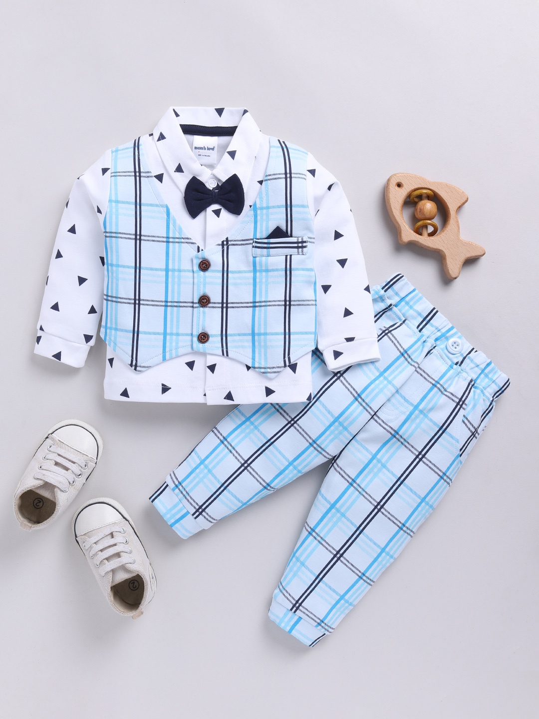 

Moms Love Infants Boys Checked Shirt with Trousers, Taupe