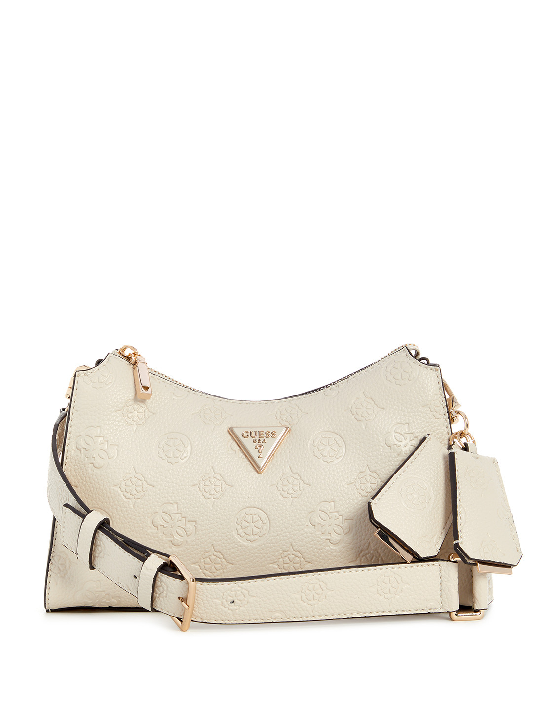 

GUESS Floral Textured PU Structured Shoulder Bag, Beige