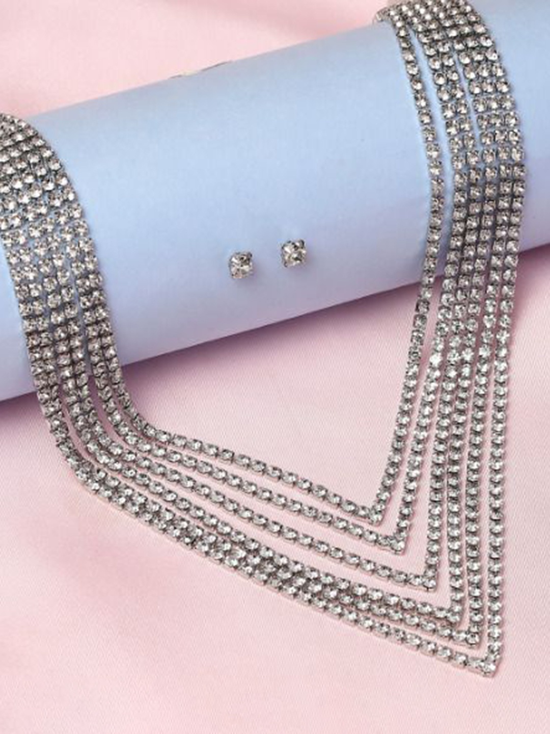 

DressBerry Silver Toned Cubic Zirconia Studded Jewellery Set