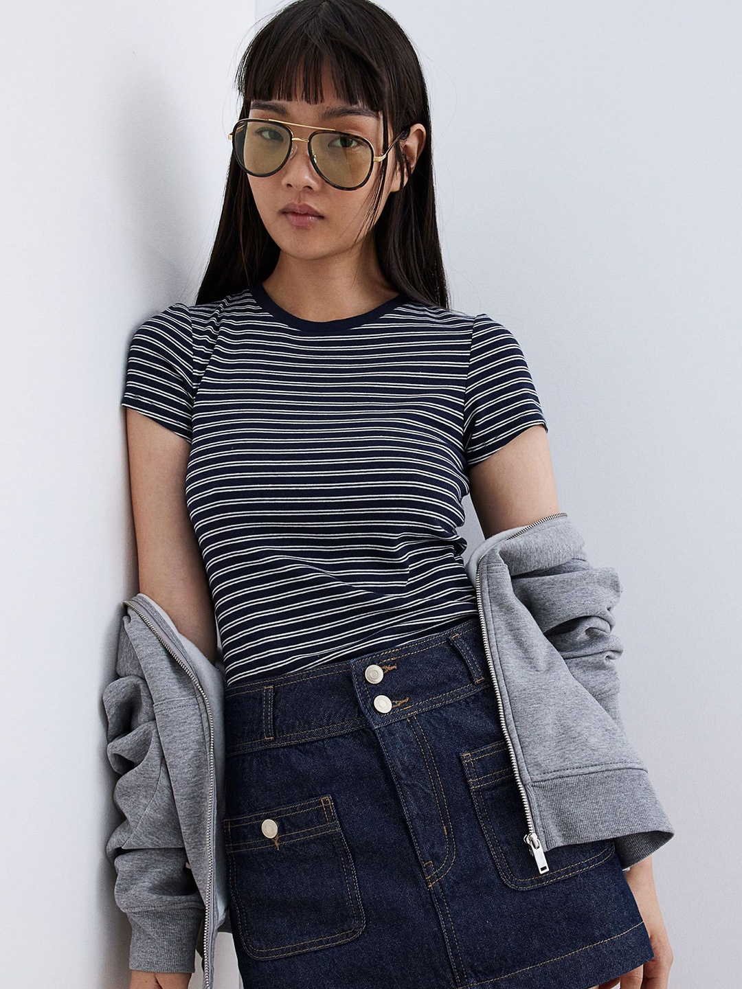 

H&M Ribbed T-Shirt, Blue
