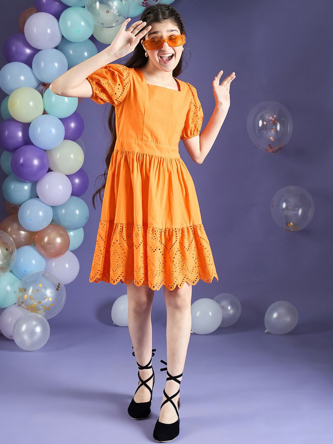 

Cherry & Jerry Puff Sleeve Fit & Flare Dress, Orange