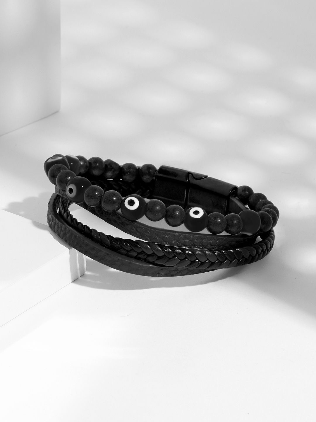 

JOKER & WITCH Men Leather Wraparound Bracelet, Black