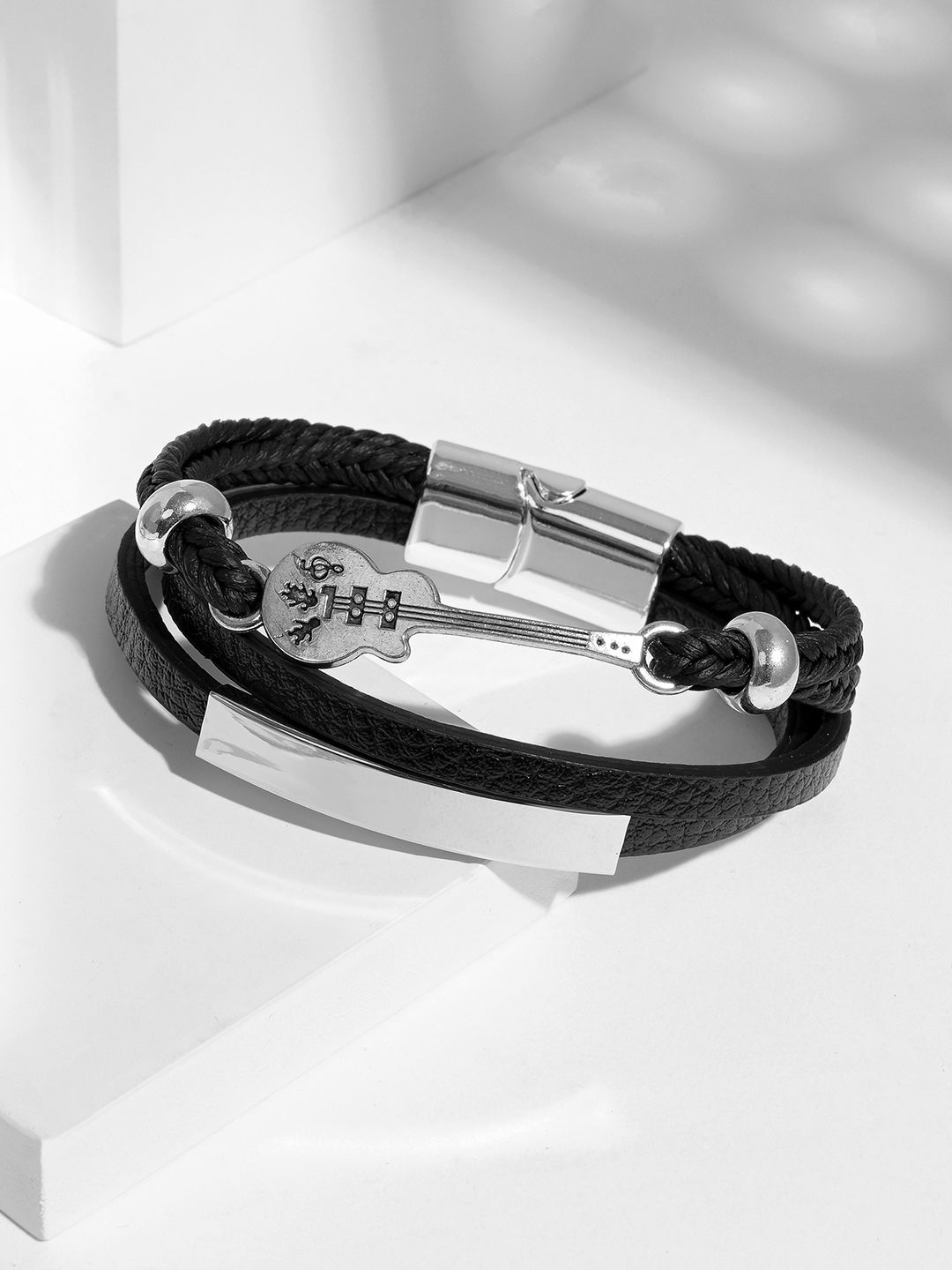 

JOKER & WITCH Men Leather Multistrand Bracelet, Black