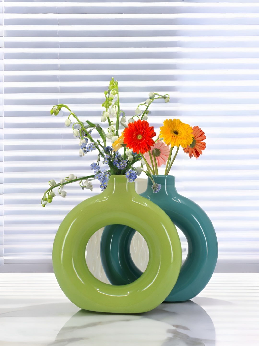 

The Decor Lane Teal-Blue & Green 2 Pieces Glossy Ceramic Flower Vases