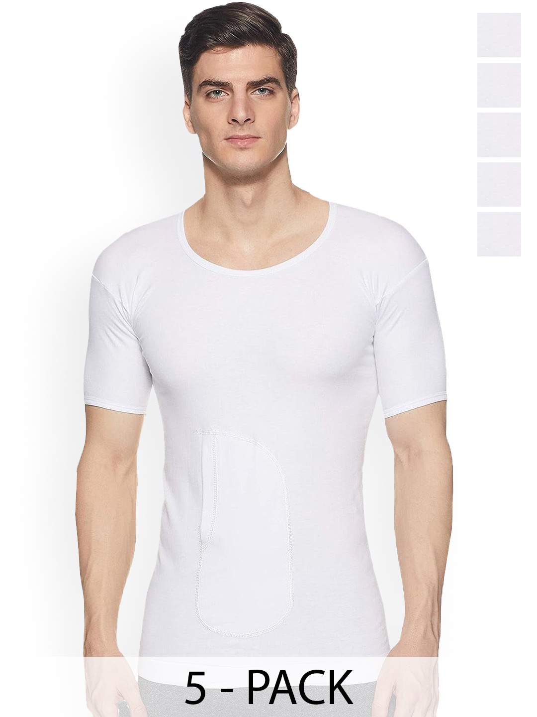 

AMUL COMFY Pack Of 5 Pure Cotton Gym Vests Comfy-Interlock-PKT-White-RNS-5-85