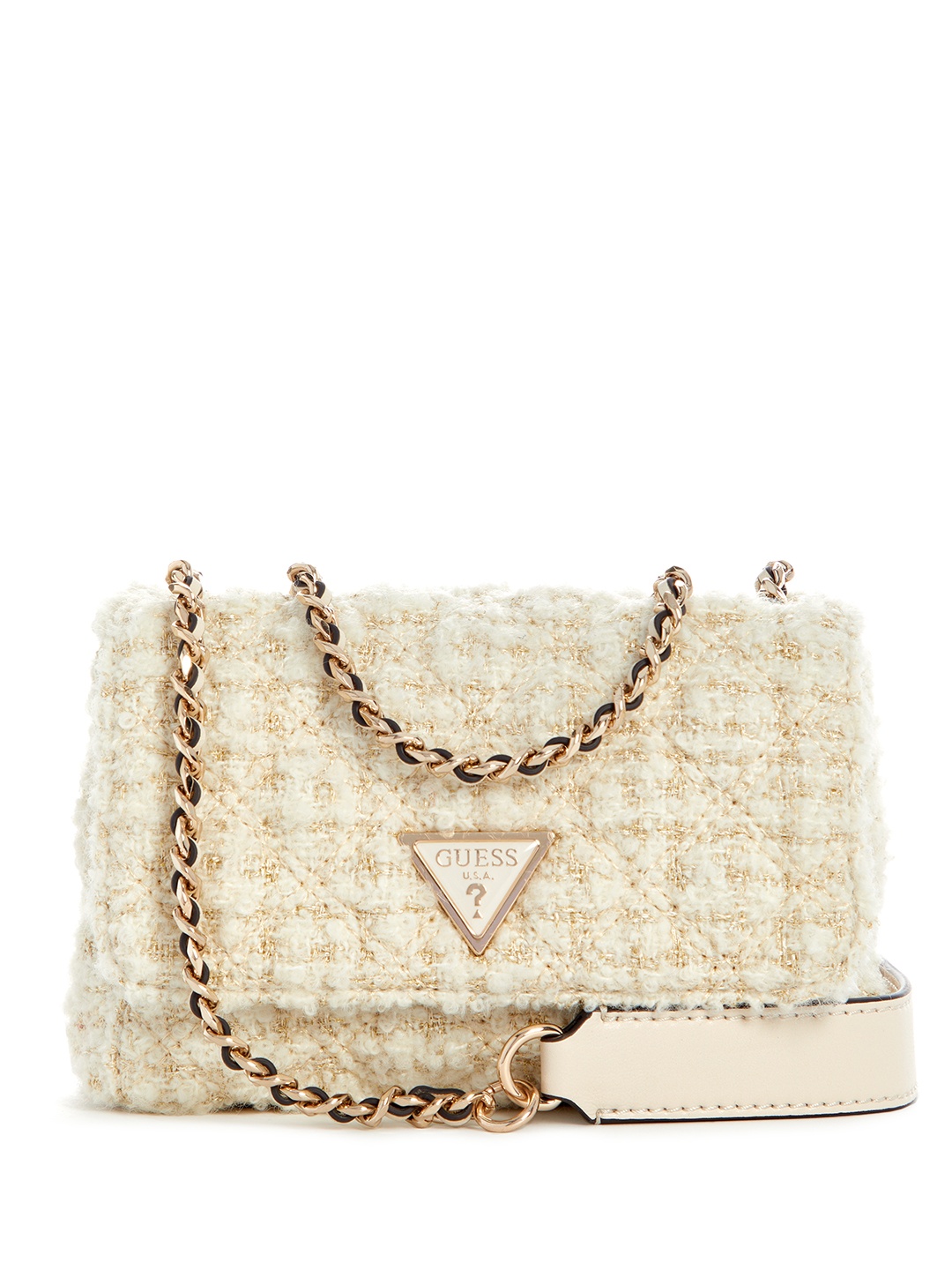 

GUESS Boucle Quilted Structured Shoulder Bag, Off white