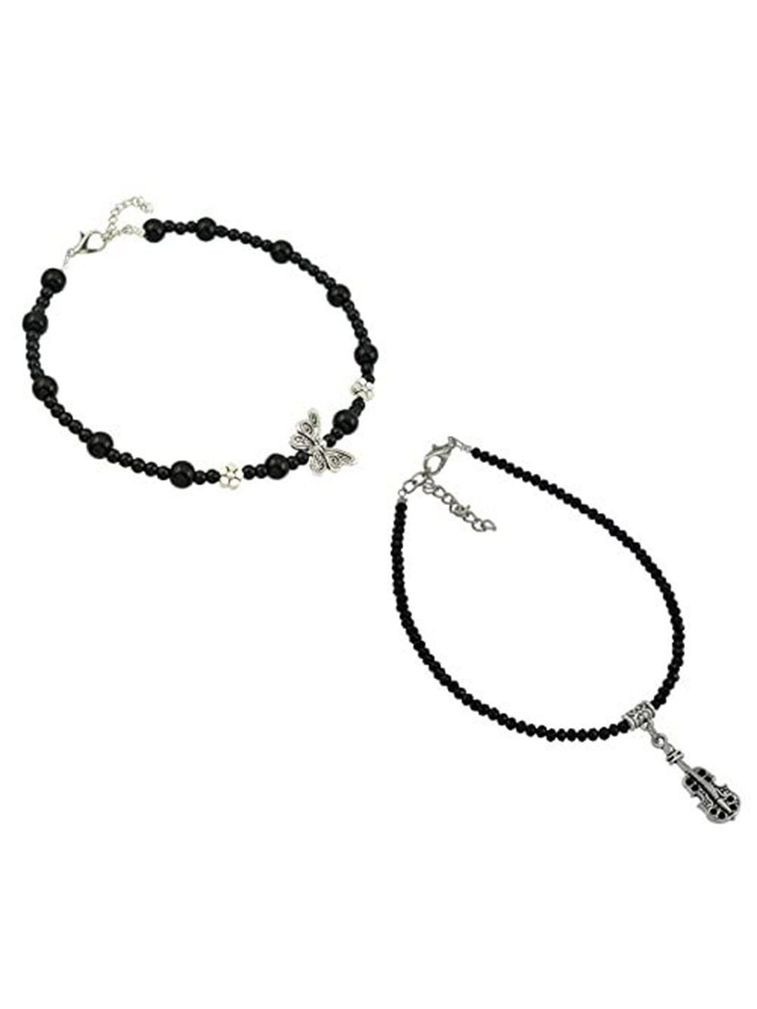 

HIGH TRENDZ Women Set of 2 Anklets, Black