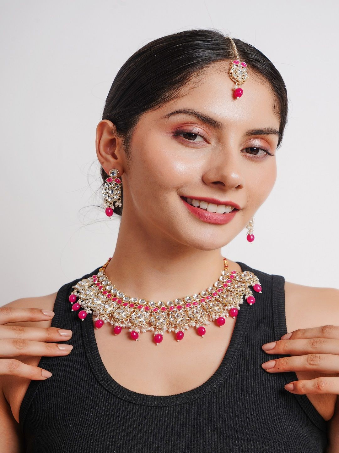 

Divisha 18 K Gold-Plated CZ-Studded & Pearl Beaded Jewellery Set