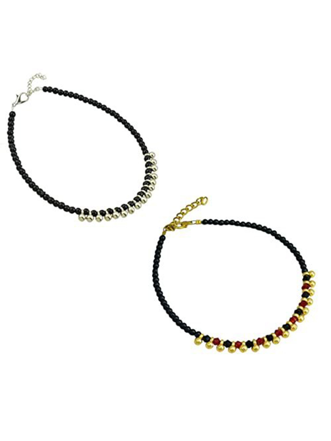 

HIGH TRENDZ Women Set of 2 Anklets, Black