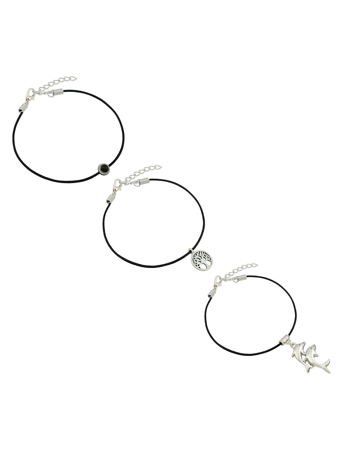 

HIGH TRENDZ Women Set of 3 Anklets, Black