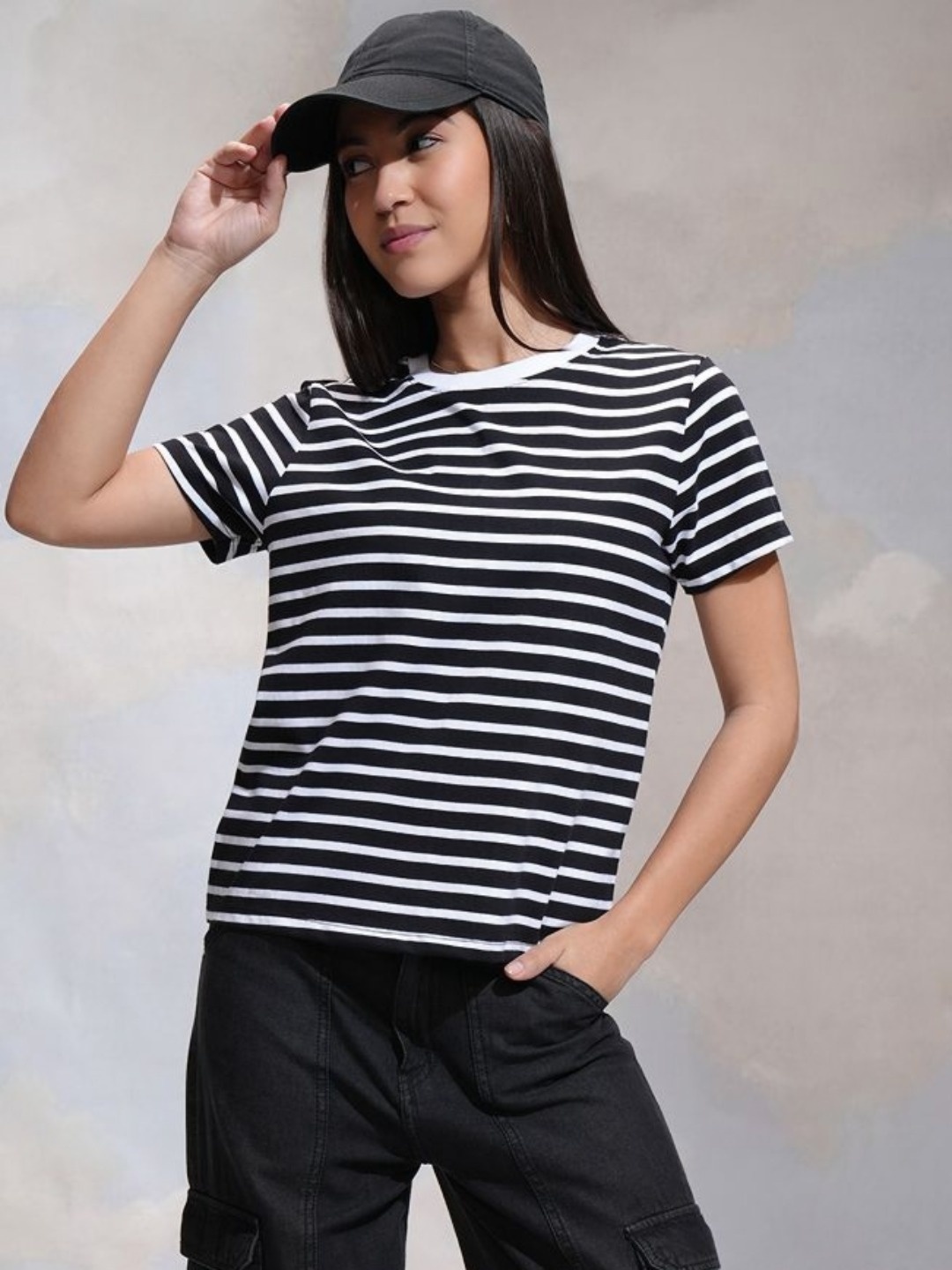 

Basics By Tokyo Talkies Women Striped T-shirt, Black