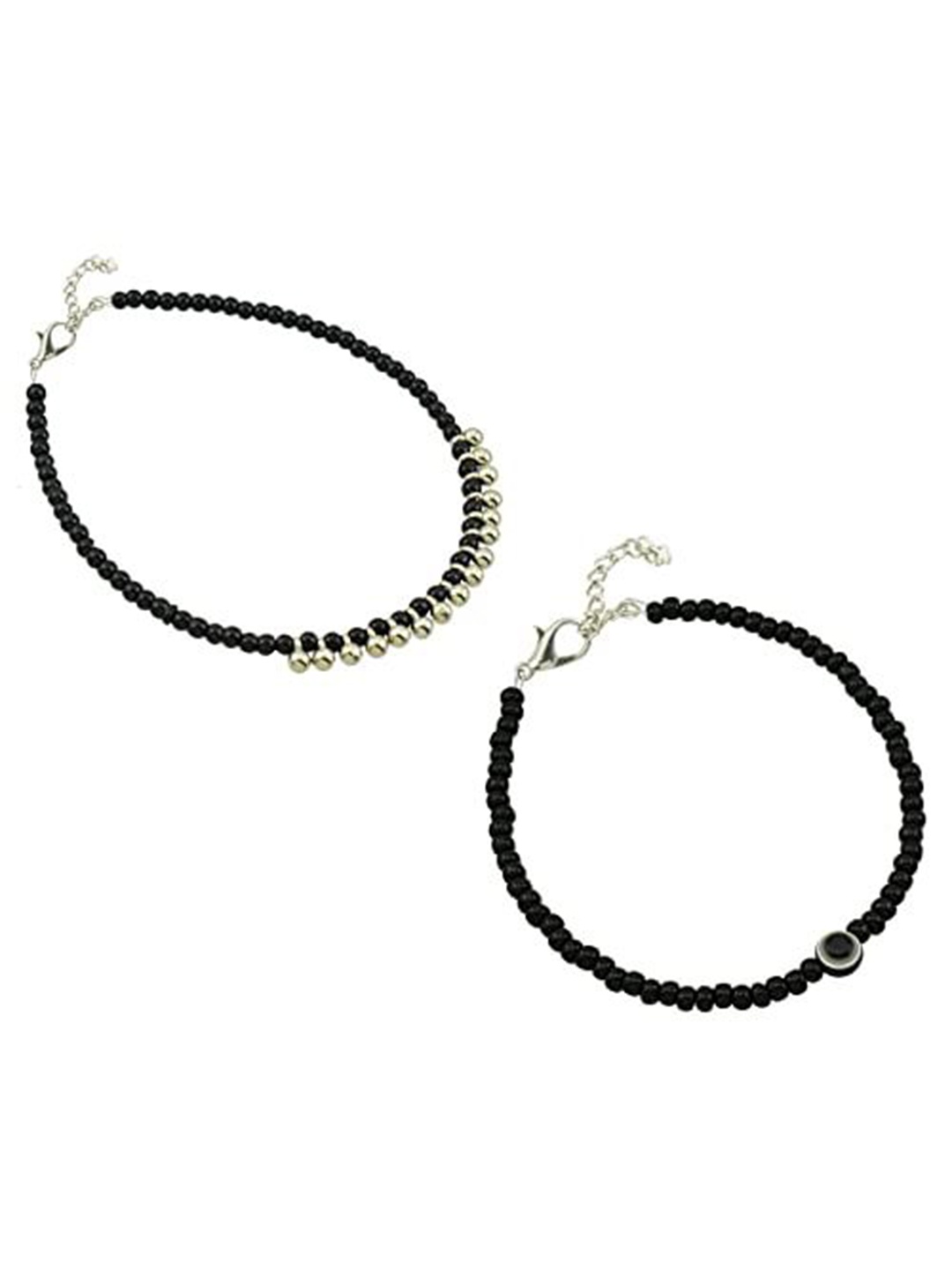 

HIGH TRENDZ Women Set of 2 Anklets, Black