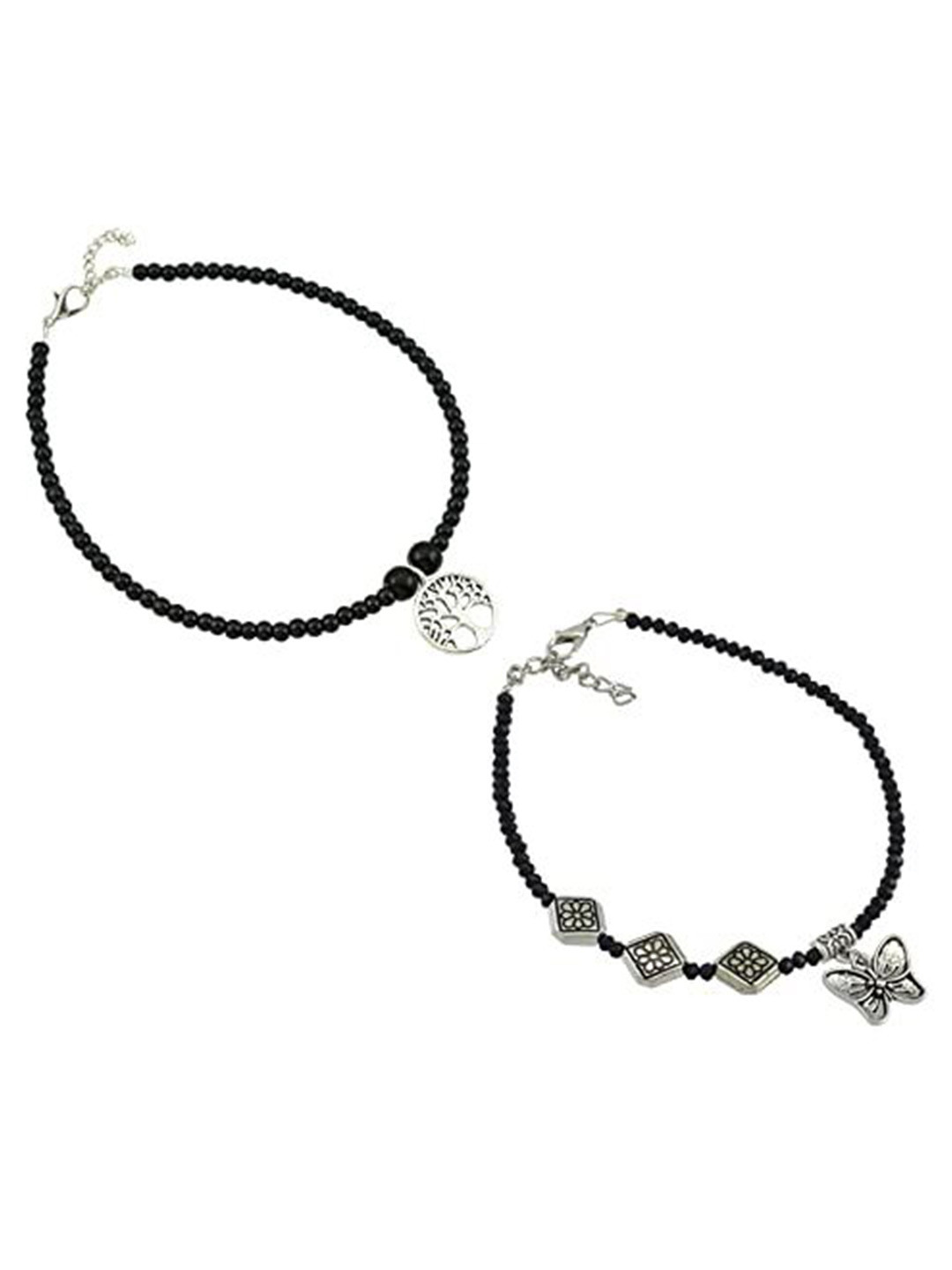 

HIGH TRENDZ Women Set of 2 Anklets, Black