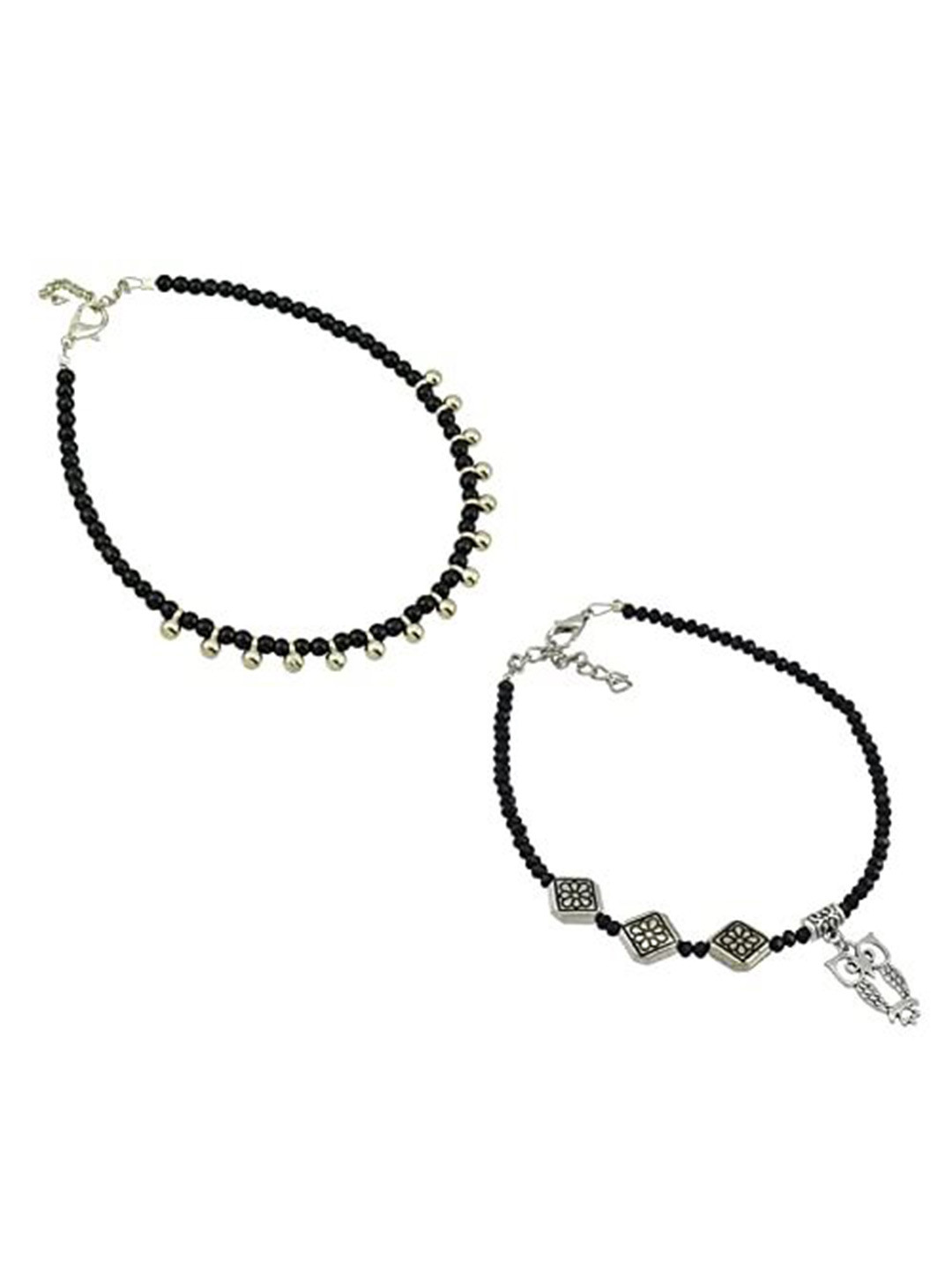 

HIGH TRENDZ Women Set of 2 Anklets, Black