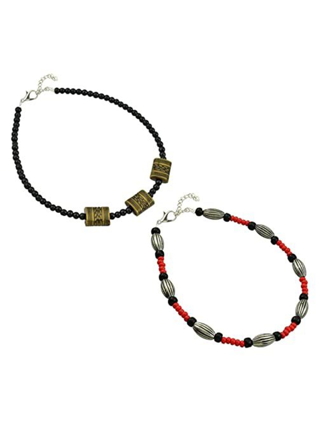 

HIGH TRENDZ Women Set of 2 Anklets, Black