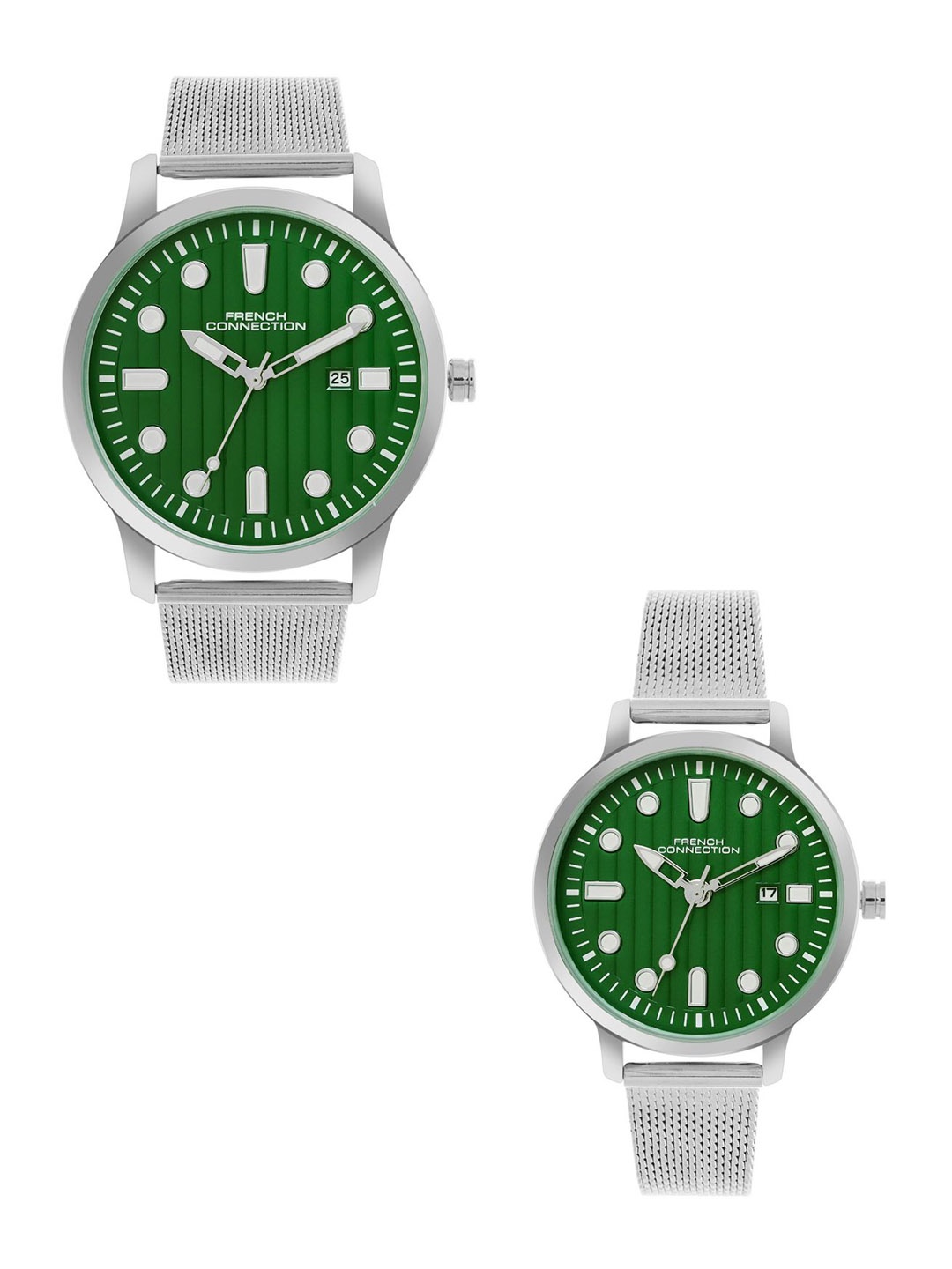 

French Connection Unisex Pack Of 2 Textured Dial Reset Time Analogue Watch FCN080NSM, Green