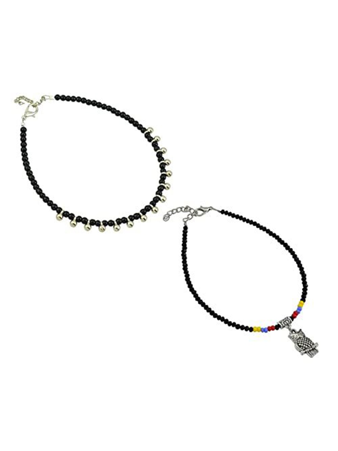 

HIGH TRENDZ Women Set of 2 Anklets, Black
