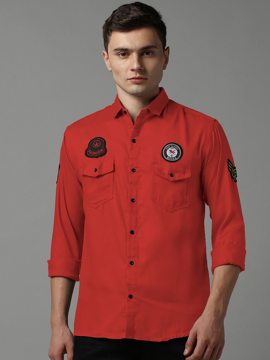 

WOXEN Men Original Opaque Casual Shirt, Red