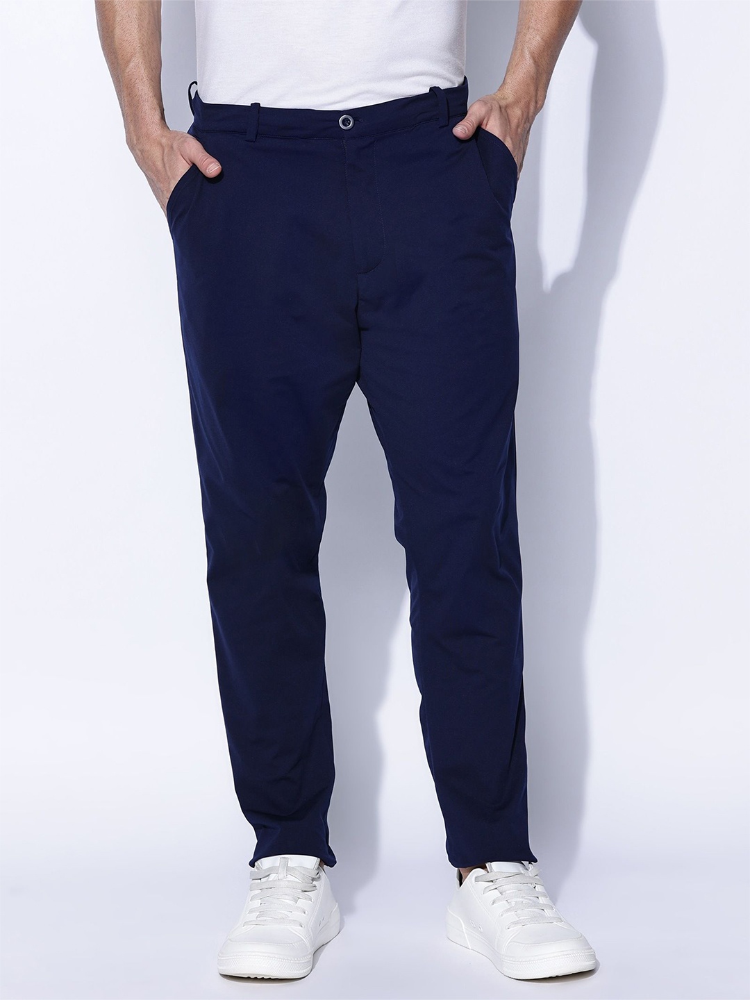 

BLUE TYGA Men Comfort Wrinkle Free Trousers, Navy blue