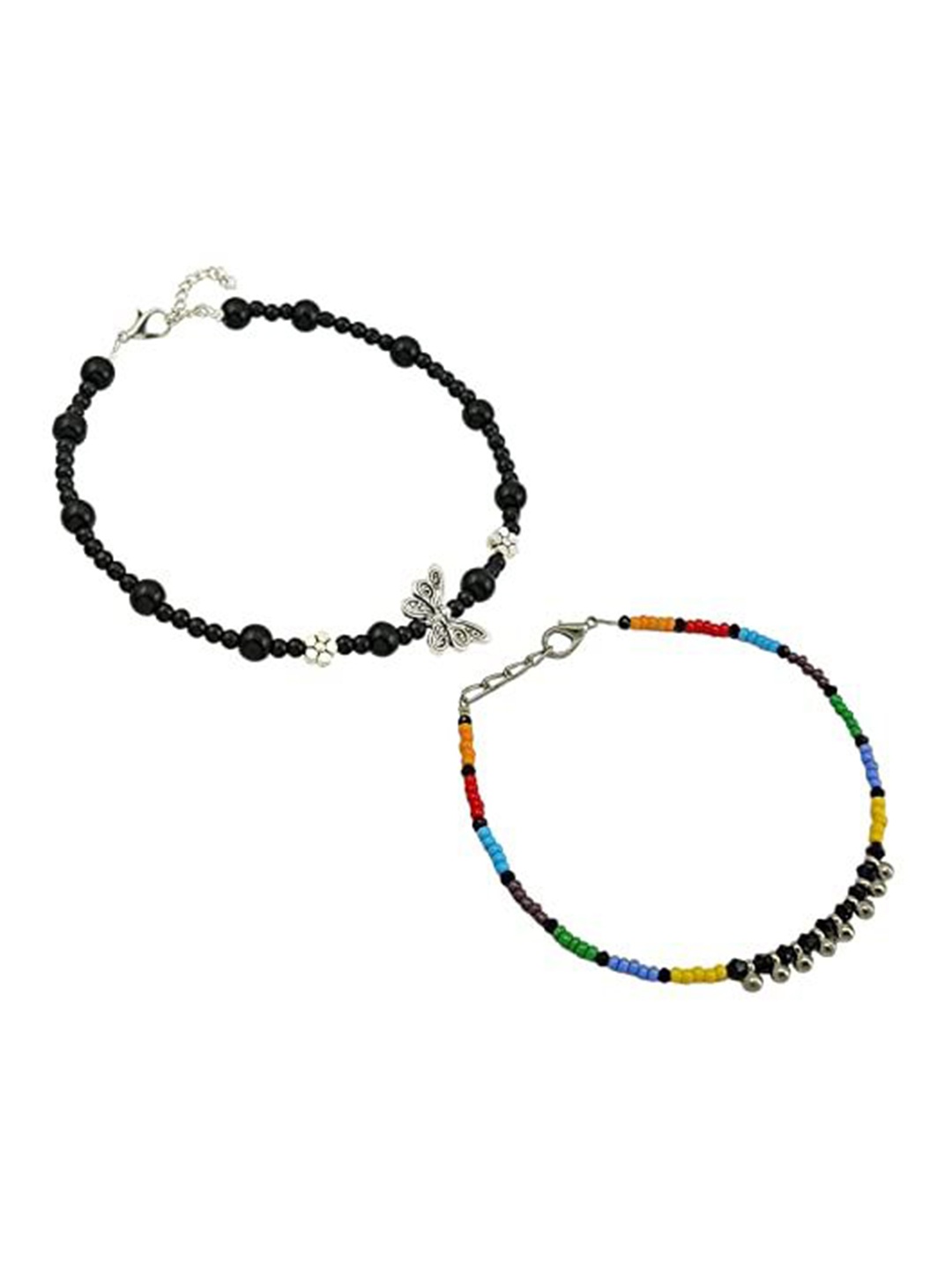 

HIGH TRENDZ Women Set of 2 Anklets, Black