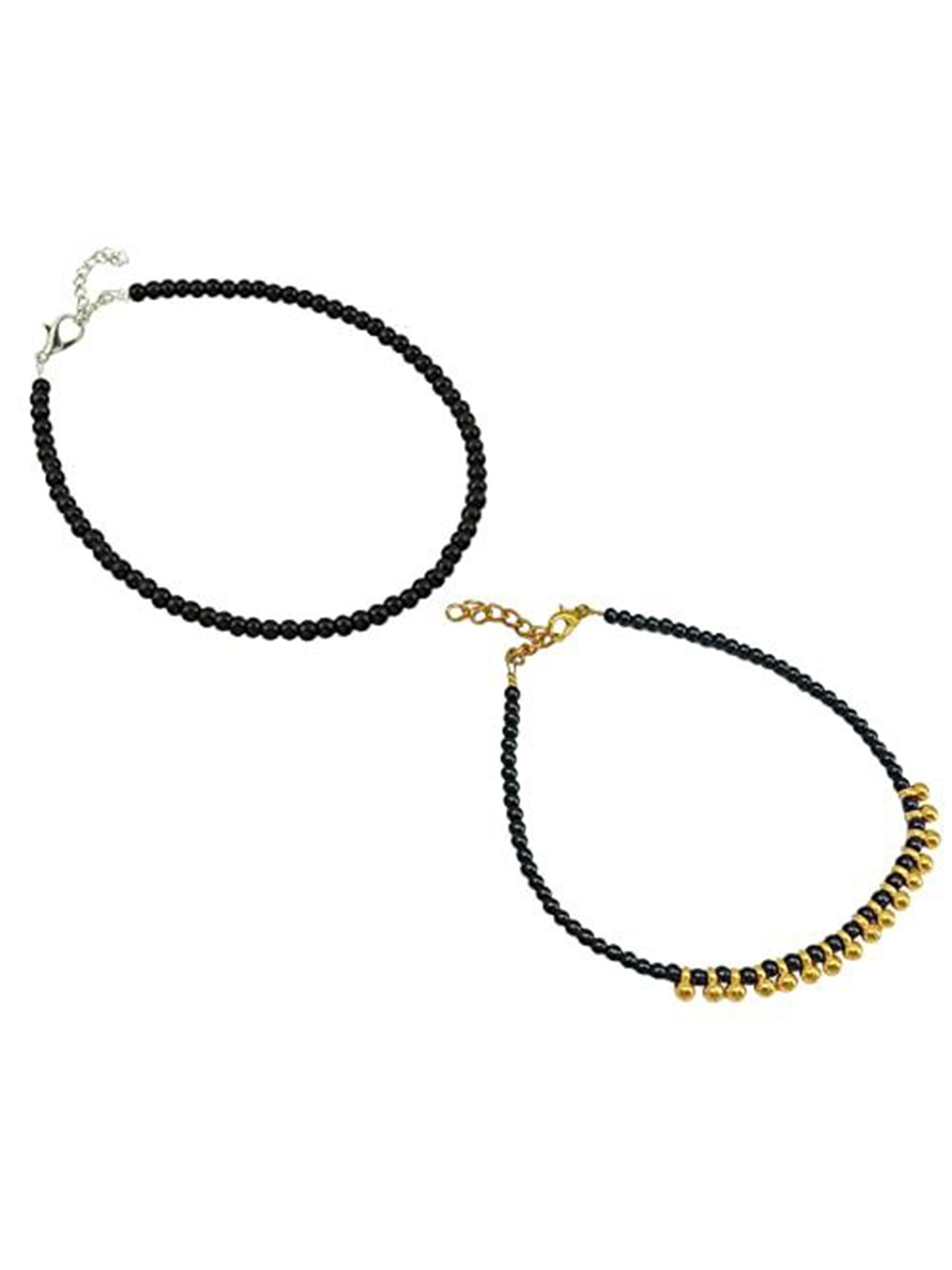 

HIGH TRENDZ Women Set of 2 Anklets, Black