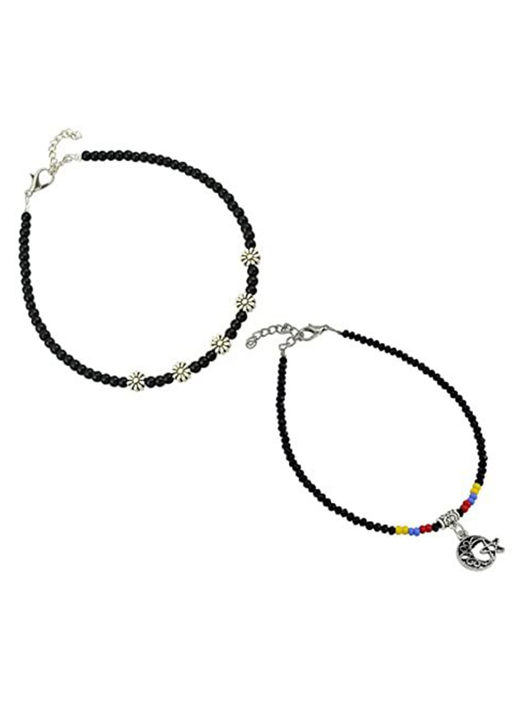 

HIGH TRENDZ Women Set of 2 Anklets, Black