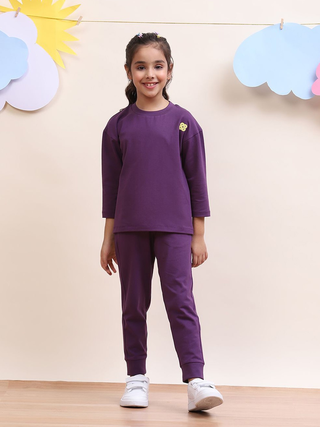 

SPUNKIES Girls Pure Cotton T Shirt & Joggers, Purple