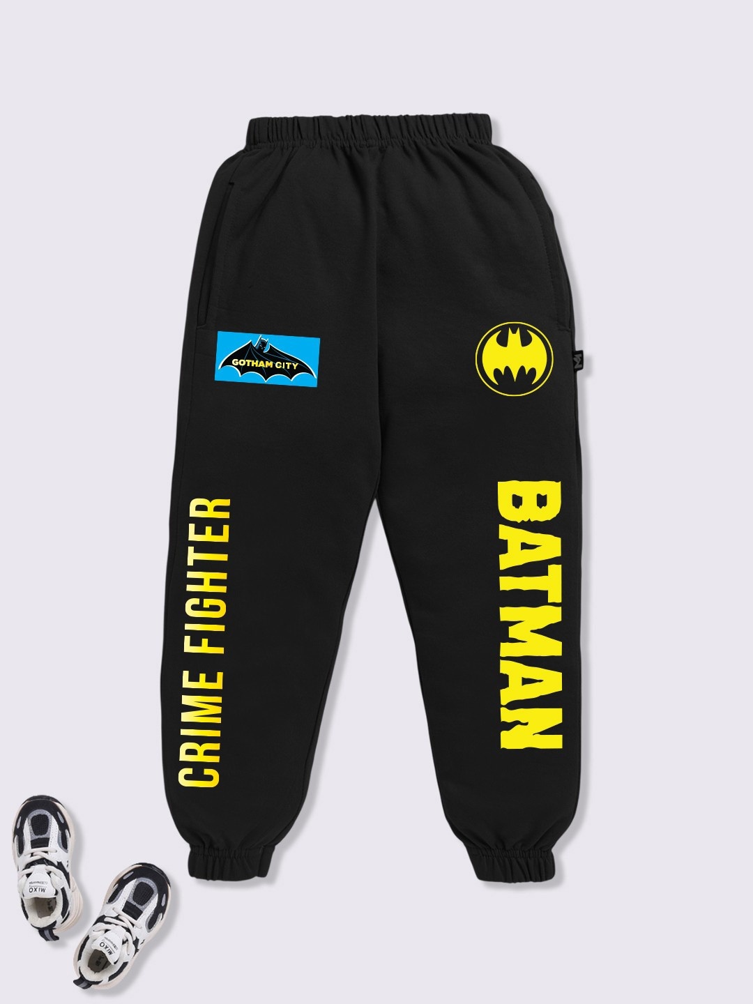 

YK X Minute Mirth Boys Batman Printed Pure Cotton Joggers, Black