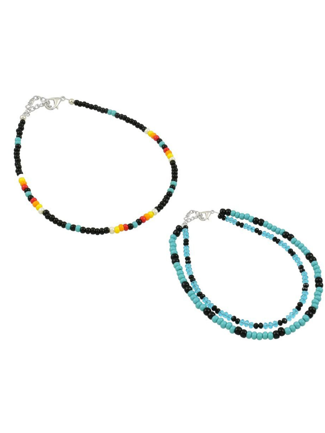 

HIGH TRENDZ Women Set of 2 Anklets, Black