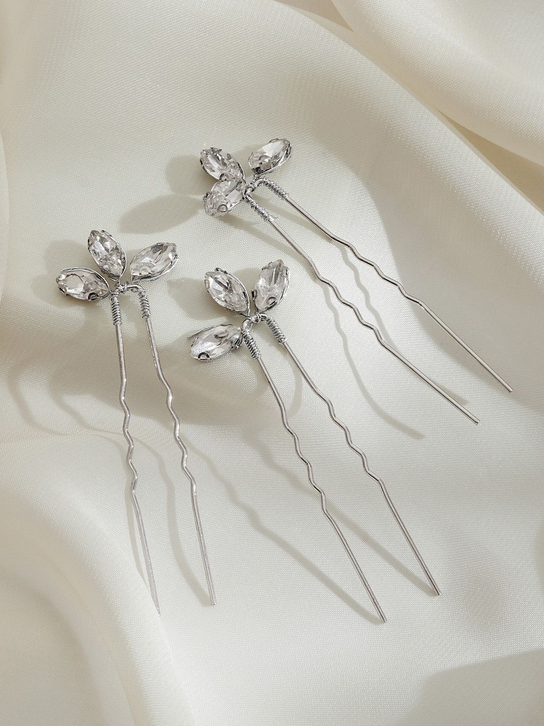 

JOKER & WITCH Women Set of 3 Embellished Comb Pin, Silver