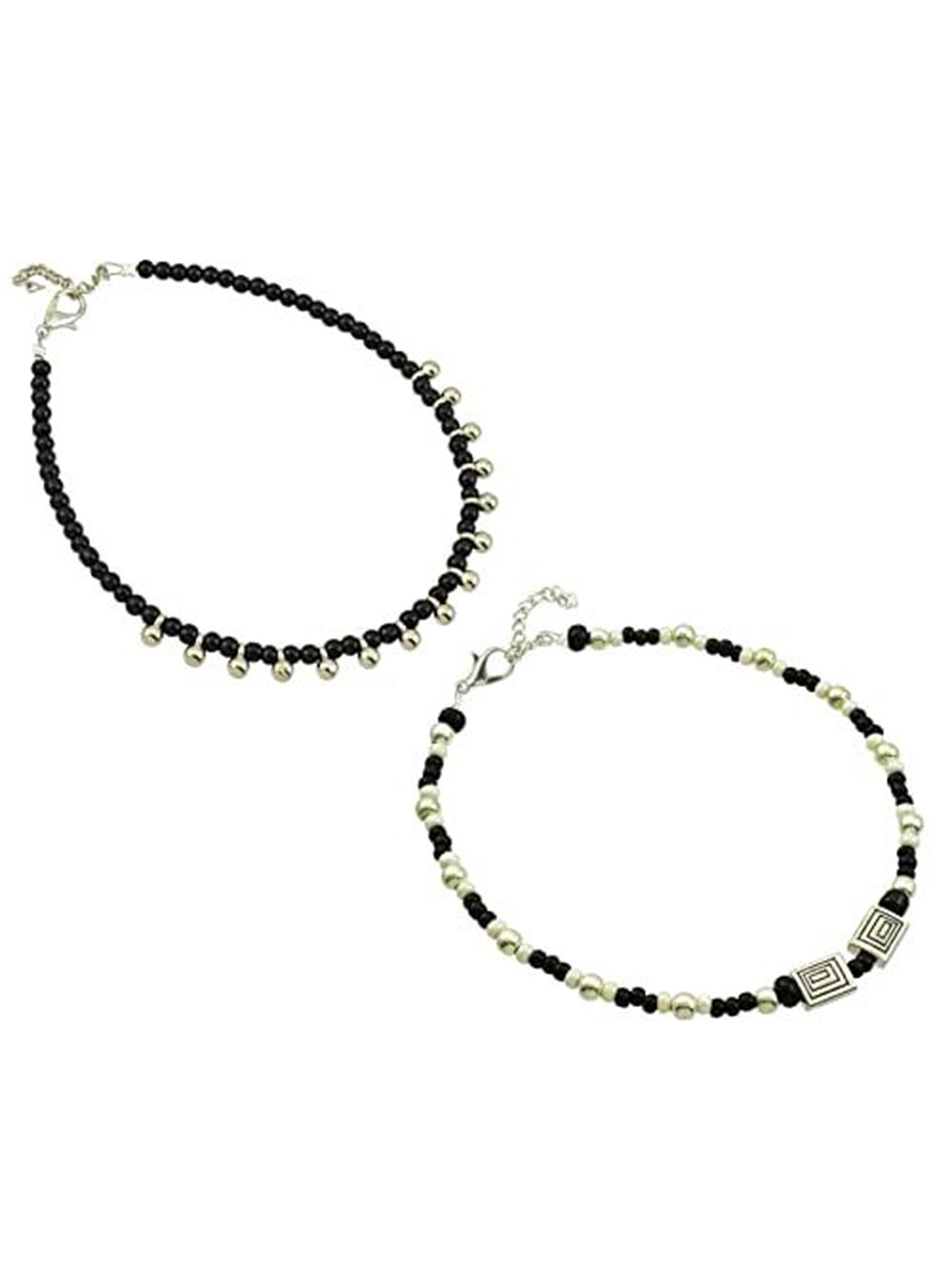 

HIGH TRENDZ Women Set of 2 Anklets, Black