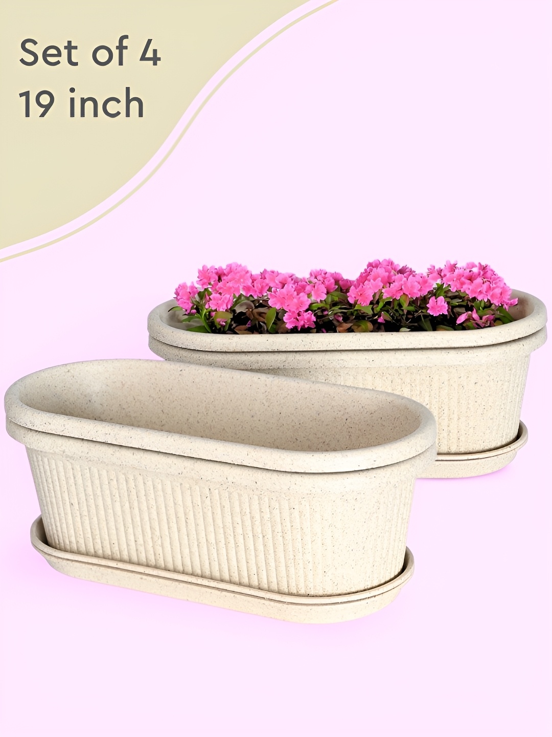 

eha 4-Pcs Beige Rectangular Planter, Off white