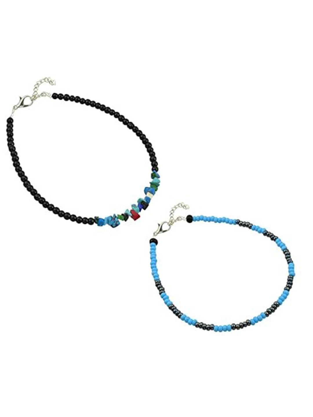 

HIGH TRENDZ Women Set of 2 Anklets, Black