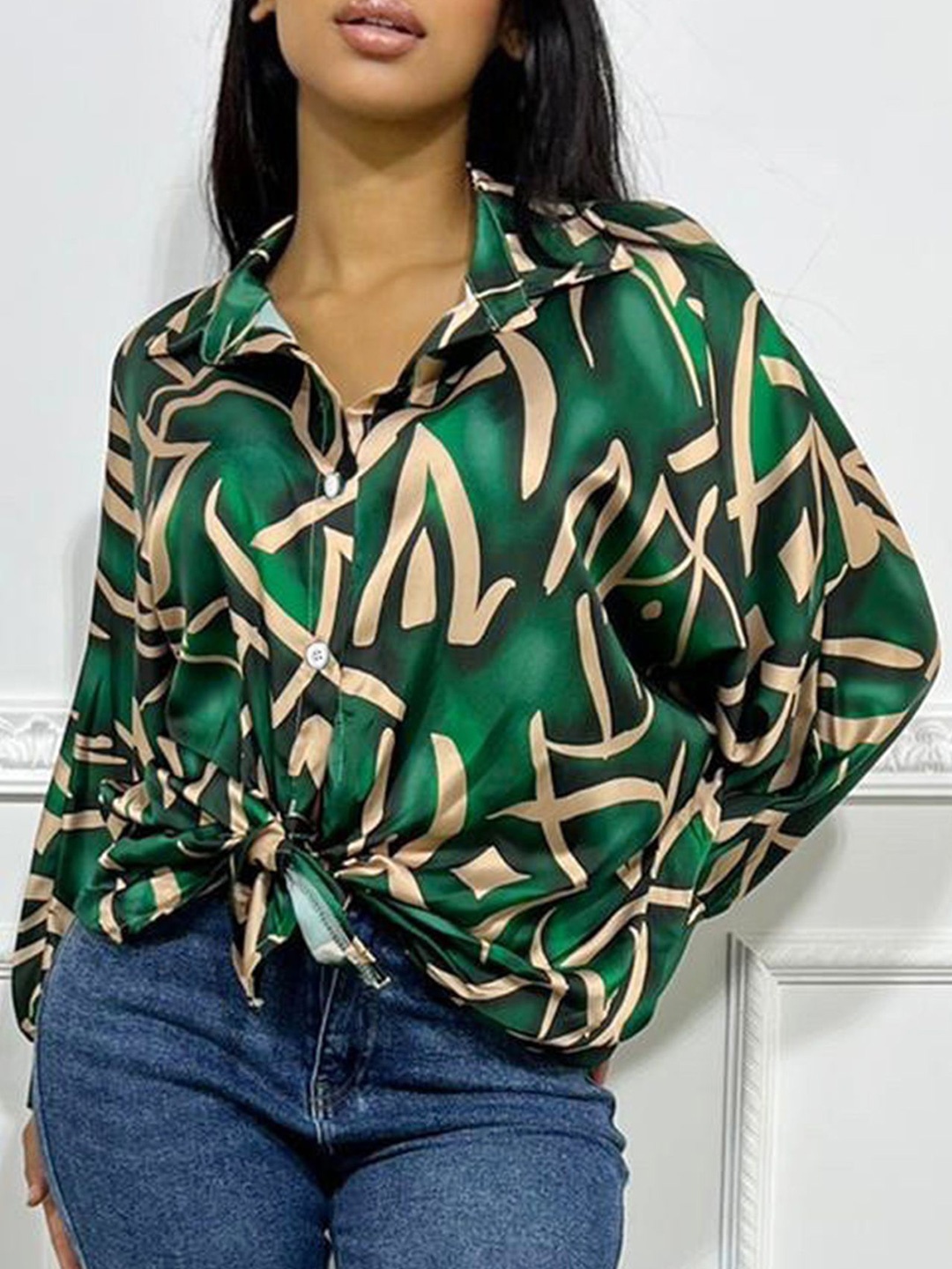 

LULU & SKY Print Shirt Style Top, Green